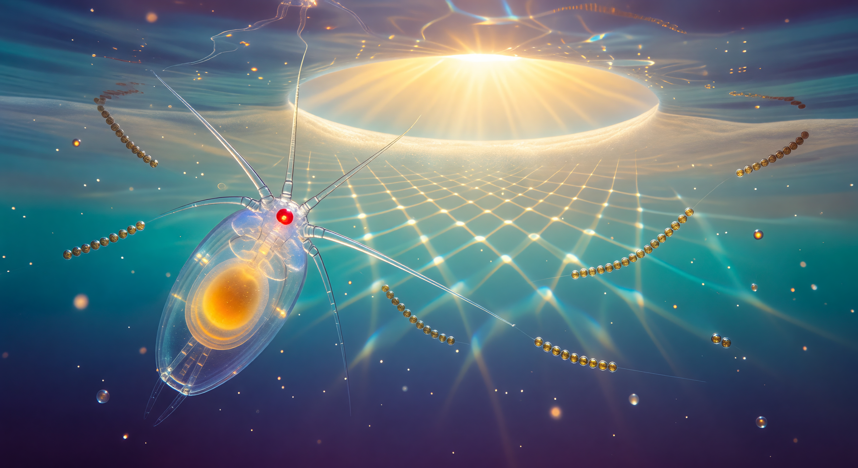 Glass Copepod Hovering in Caustics