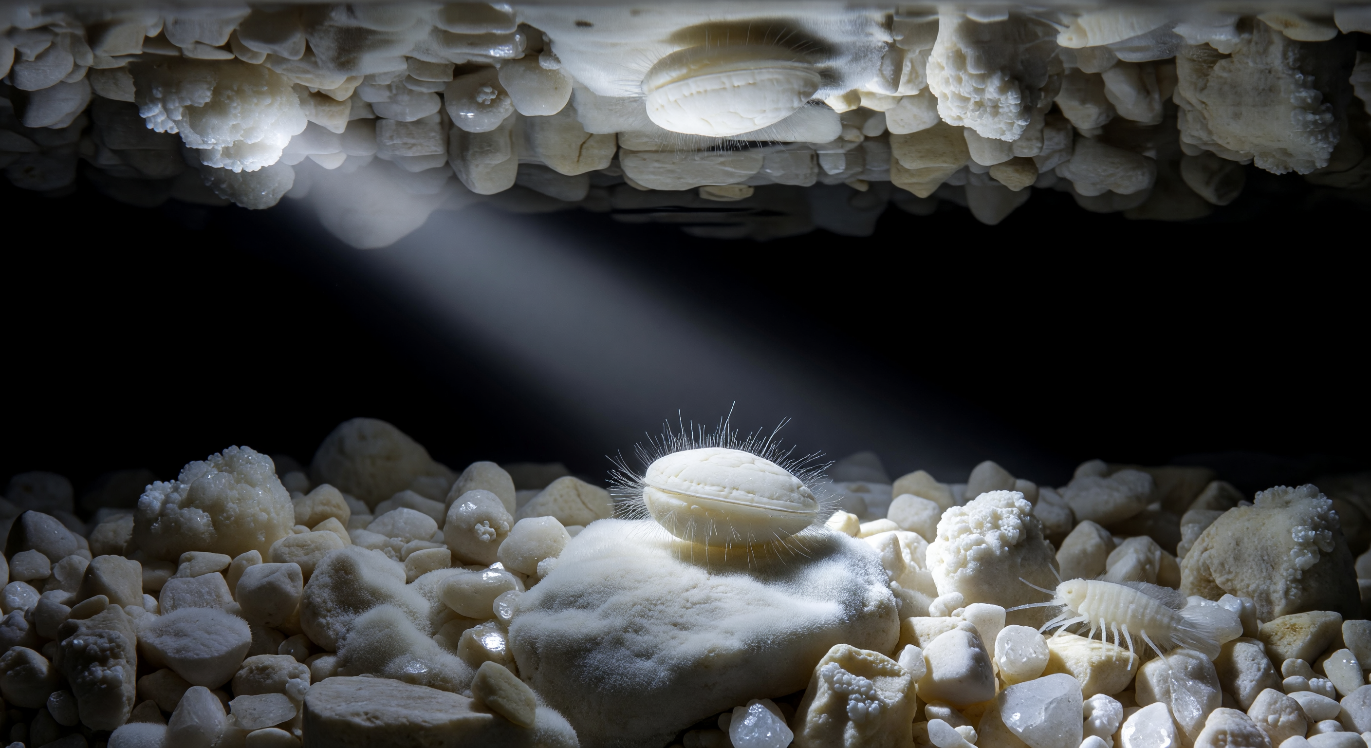 Cave Ostracode Under Headlamp Beam