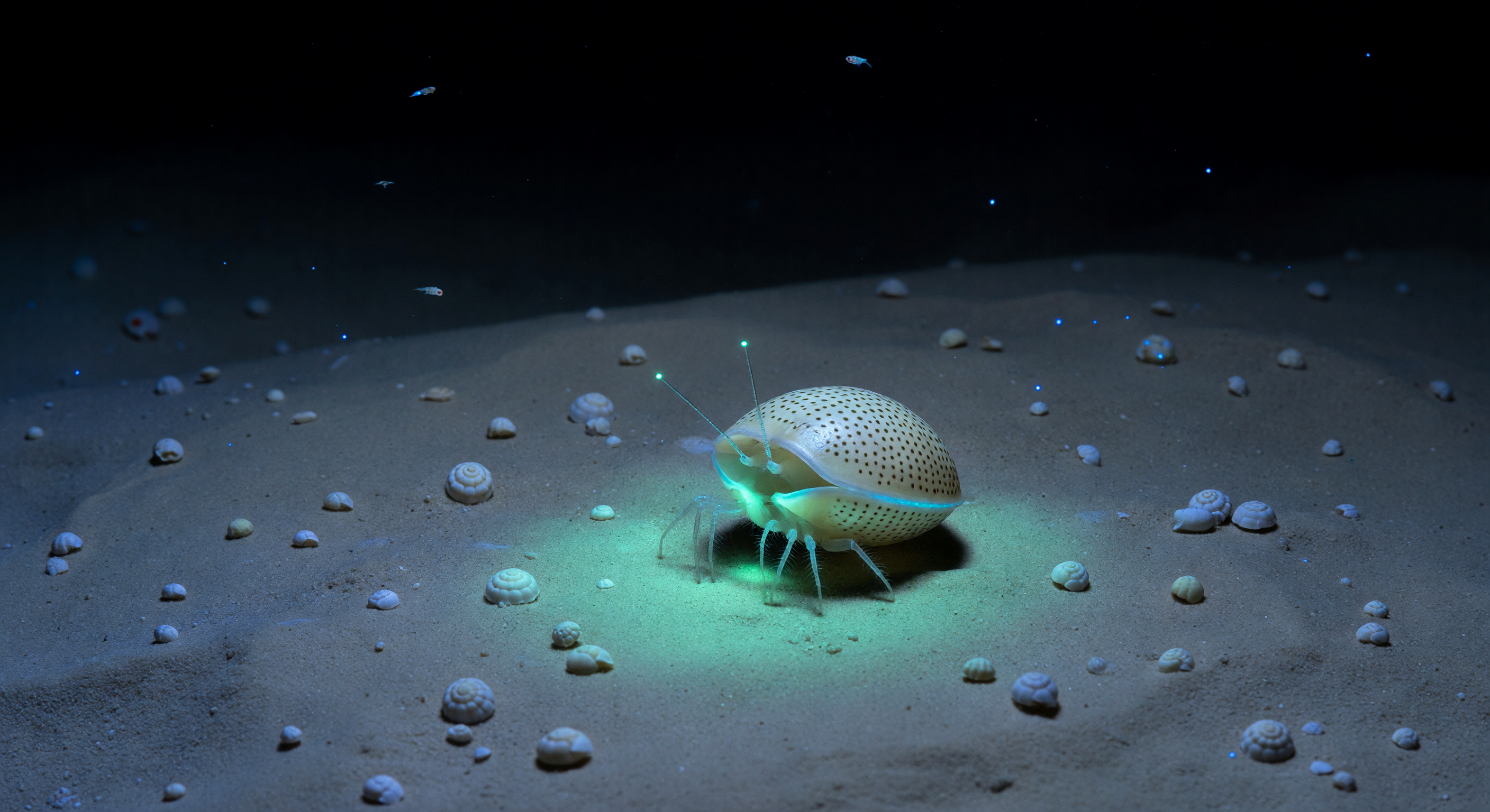 Ostracode Crawling on Mesopelagic Sediment